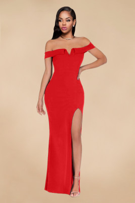 Red Off The Shoulder Maxi Dress