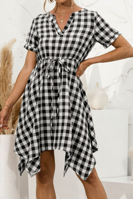 Women's Dresses Plaid Belted Irregular Mini Dress