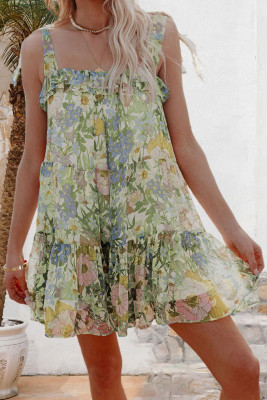 Multicolor Floral Chiffon Tie Dress