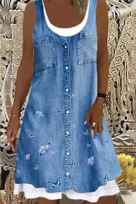Women's Dresses Butterfly Print Denim Mini Dress