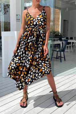 Women's Dresses Color Block Belted Cami Midi Dress