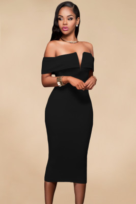 Black Off-the-shoulder Midi Dress