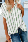 Green Striped Short Sleeve Buttoned Pocket Shirt