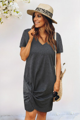 V Neck Twist Knot T-Shirt Short Dress