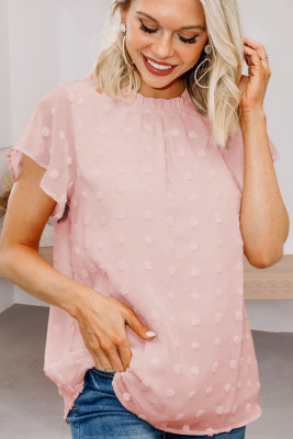 Blush Pink Ruffled Sleeve Swiss Dot T-shirts