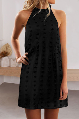Black Pompom Mock Neck Sleeveless Shift Mini Dress