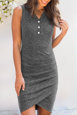Gray Sleeveless Arched Hem Knitted Mini Dress