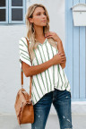 Green Striped Short Sleeve Buttoned Pocket Shirt