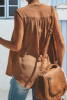 Brown Solid Color V Neck Loose Tank