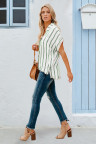 Green Striped Short Sleeve Buttoned Pocket Shirt