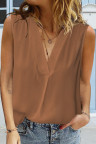 Brown Solid Color V Neck Loose Tank