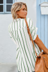 Green Striped Short Sleeve Buttoned Pocket Shirt