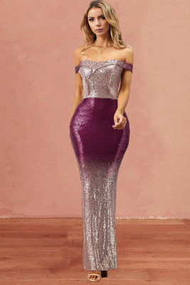 Off-the-shoulder Sequin Party Evening Maxi Dress