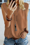 Brown Solid Color V Neck Loose Tank