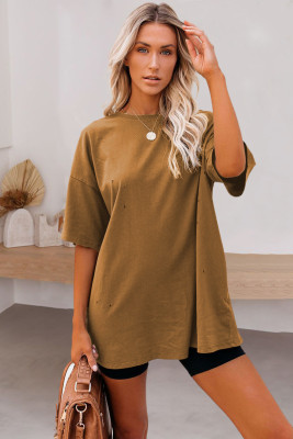 Brown Crew Neck Oversize Tee
