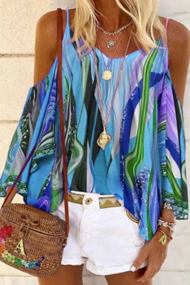 Women's Blouses Tribal Print Cold Shoulder Blouse