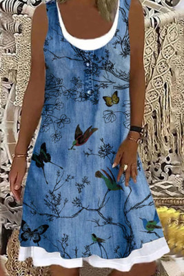 Women's Dresses Butterfly Bird Print Denim Mini Dress