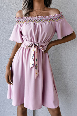 Women's Dresses Tribal Belted Off Shoulder Mini Dress