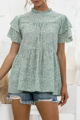 Women's Blouses Floral Leopard Ruffle Blouse