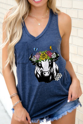 Women's Tank Tops Floral Cattle Print Top