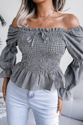 Women's Blouses Plaid Ruffled Off Shoulder Blouse