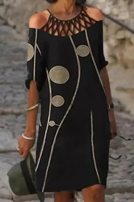 Women's Dresses Round Print Net Collar Cold Shoulder Mini Dress