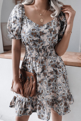 Women's Dresses Floral Ruffled Puff Sleeve Mini Dress