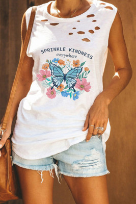 Women's Tank Tops Floral Butterfly Cutout Top