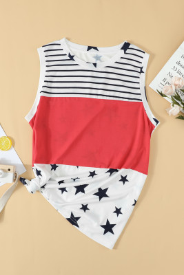 Patriotic Stripes Stars Print Sleeveless Plus Size Top