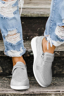 Rhinestone Zipper Splicing Round Toe Sneakers