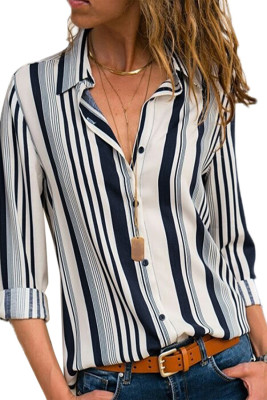 White Navy Striped Modern Women Shirt