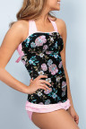 Pink Open Back Ruched Halter Top Shorts Tankini Set