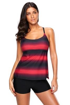 Rosy Strappy Hollow-out Back Tankini