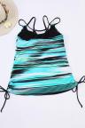 Greenish Stripes Strappy Tankini Swimsuit Top