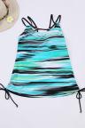 Greenish Stripes Strappy Tankini Swimsuit Top