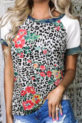 Leopard Floral Camouflage Raglan Sleeve T-shirt