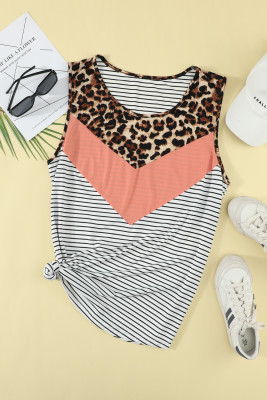 Pink Colorblock Leopard Stripes Patchwork Plus Size Tank