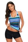 Blue Black Muti Striped Racerback Tankini Top