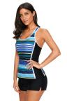 Blue Black Muti Striped Racerback Tankini Top