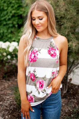 Striped Floral Halter Tank