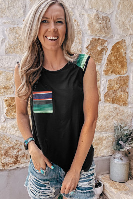 Black Aztec Pocket Shoulder Tank Top