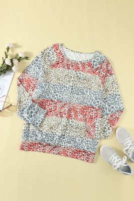 Plus Size Leopard Pullover Long Sleeve Top