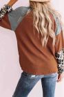 Leopard Color Block Sleeve Crew Neck Twist T-Shirt