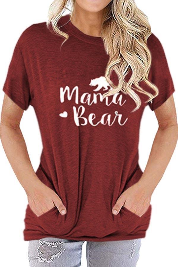 Women's Mama Bear Short Sleeve Crew Neck Pockets T-Shirt