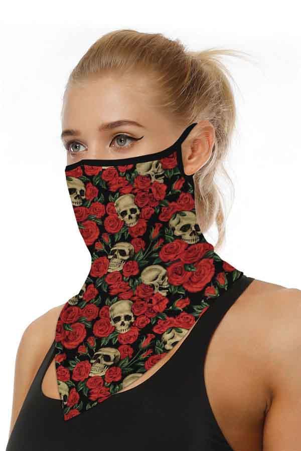 Sports Skull Face Shield Bandanas Running Neck Gaiter With Earloops