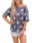 Short Sleeve Cold Shoulder Stars Print T-Shirt