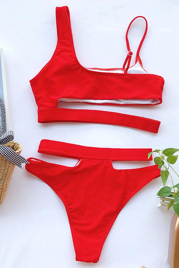 Square Neck High Waisted Cut Out Two Piece Swimsuit - www.clorys.com