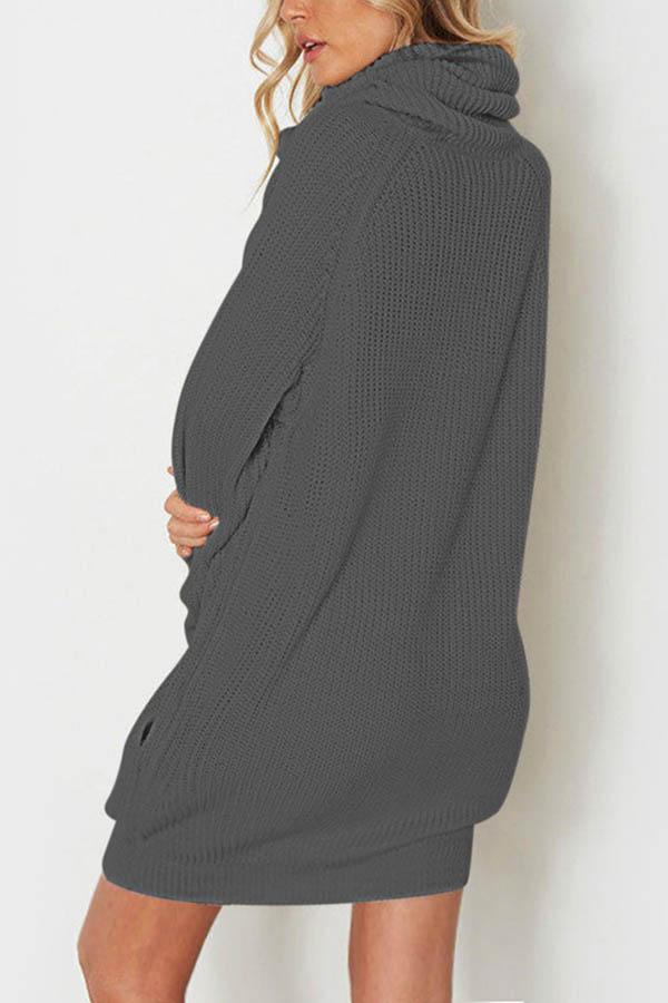 Women's Loose Oversize Turtleneck Wool Long Pullover Sweater Dress