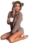 Women's Cute Zip Up Long Sleeve Fuzzy Bear Ear Onesie Pajama