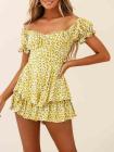 Women's Off Shoulder Short Sleeves Layered Ruffle Rompers